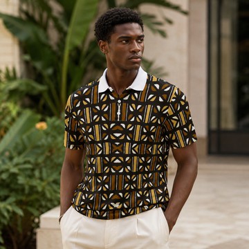 Mudcloth African Heritage Print Men's Heavyweight Polyester Polo Shirt | Bynelo