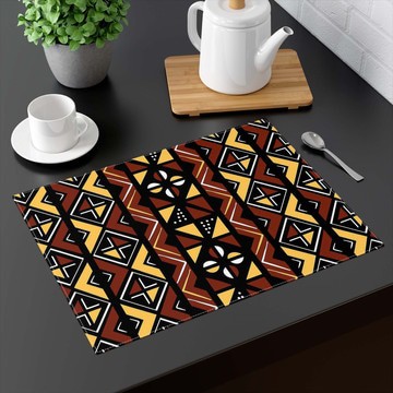 (TWO PIECES) Tabletop Placemat African Mudcloth Bogolan Print (MORE SIZES AVAILABLE)