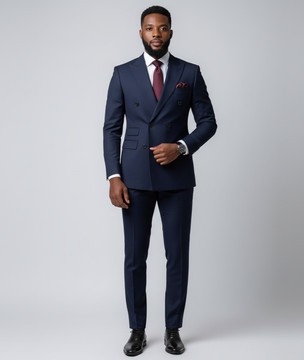 Premium Navy Blue Double-Breasted Suit | Custom Tailored Slim Fit