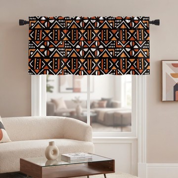 Orange Minimal Mudcloth Curtain Valance | African Bogolan Window Treatment | Bynelo