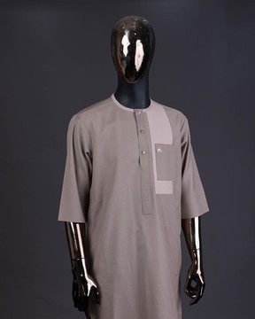 A mix of brown, front flap with clear view Swarovski button details kaftan &amp; sokoto