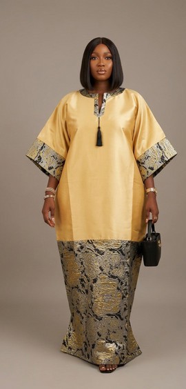 Woman Golden Brocade Kaftan Gown| ladies gown | boubou