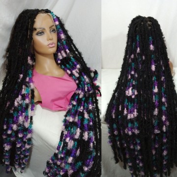 50 inches Multi color distressed butterfly locs,messy hand wrapped  faux locs