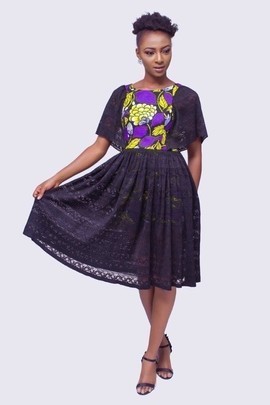 African Print and Lace Dress, Ankara Dress, African Womens Dress, African Dress