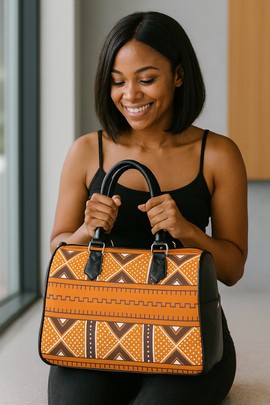 African Handmade Bag Mud Cloth Tribal Orange