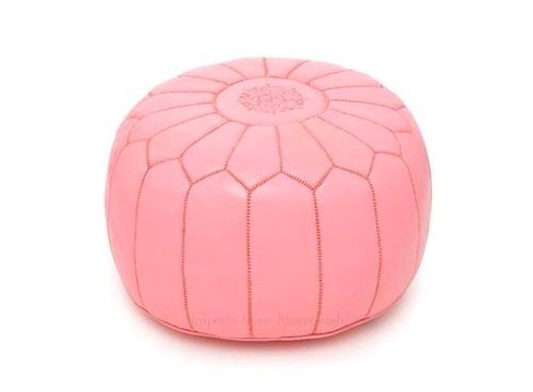 Grand pouf en vrai cuir Naturel Rose