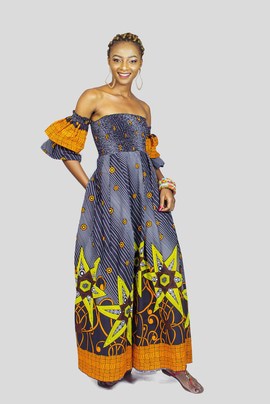 Ankara - Robe longue asymétrique smockée, robe imprimée africaine, robe maxi Ankara, vêtements africains