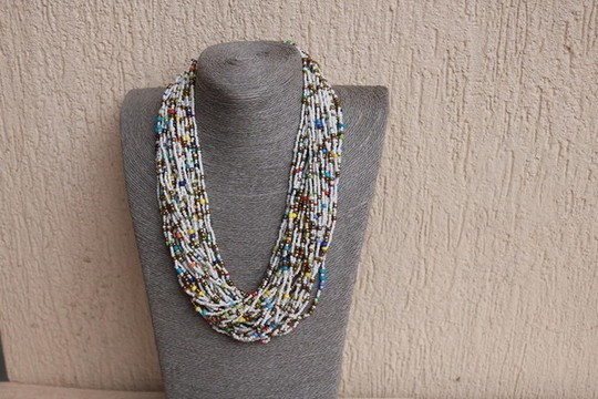 African beaded necklace, Fringe necklace, Tribal necklace, Moms gift, Statement necklace