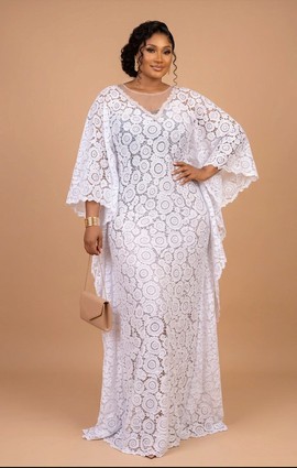 Luxury White Lace Agbada Dress – Elegant Bridal / Traditional Maxi Gown for Women