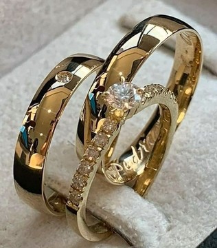 3pcs gold thin Ring/Cute 10k 3set wedding ring,Free DHL shipping