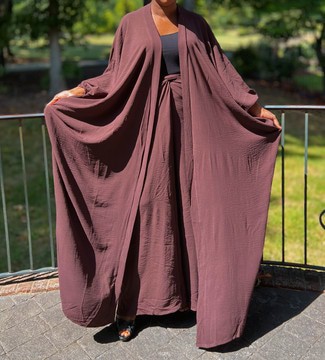 Brown Two Piece Oversized Crepe Maxi Cardigan Top and Wrap Skirt Set