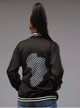 Blouson aviateur unisexe Africa Map Ankara (noir)