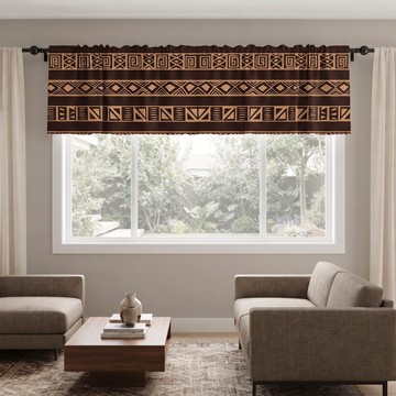 Muddy Brown Traditional Bogolan Curtain Valance | African Mudcloth Window Treatment | Bynelo