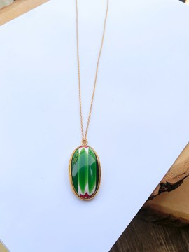 7 layers green chevron and brass pendant