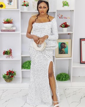 white sequin prom dress, evening gowns,African wedding dresses, engagement dress