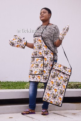 Ensemble Tablier, Gants et Maniques de Cuisine en Tissu Wax