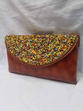 Beaded purse, leather purse, African clutch bag