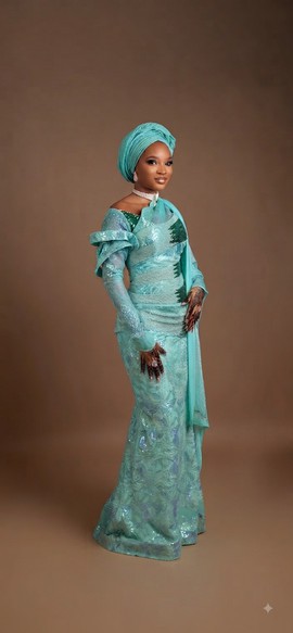 Light Blue and Green Embellished Traditional Outfit
