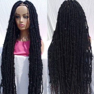 Nappy locs en détresse, perruque noire en dentelle, 45 pouces, livraison gratuite