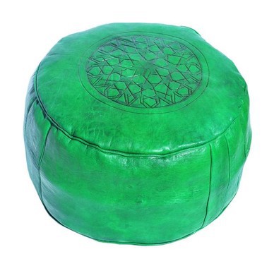 Grand pouf en vrai cuir Naturel Vert