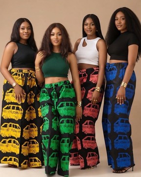 Friendship Four piece's of African Print Van Motif Wide-Leg Pants