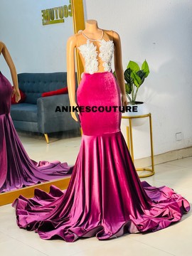 Purple velvet prom dress, African clothing for women, prom dress