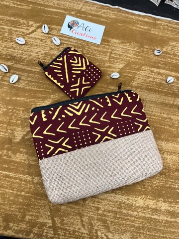“Burlap” make-up bag and purse