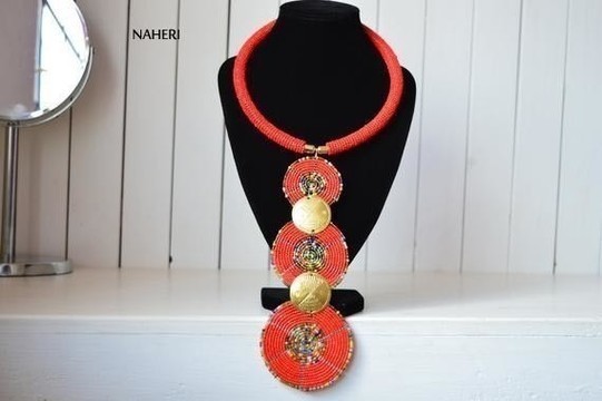 African beaded red necklace |  Handmade jewelry | Tiered &amp; Tribal