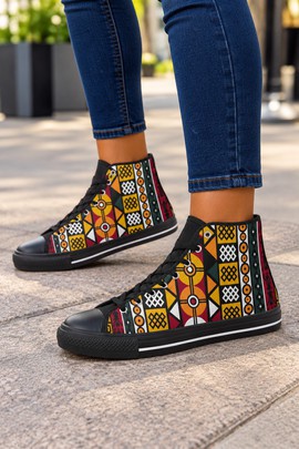 Robe midi à col en V et manches courtes pour femme en imprimé africain | Robe midi en imprimé africain | Bynelo