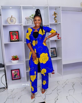 Ankara women two piece, african women kimono and trouser.