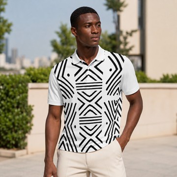 Ethnic Patterned Print Men's Heavyweight Polyester Polo Shirt | Heritage-Inspired Menswear