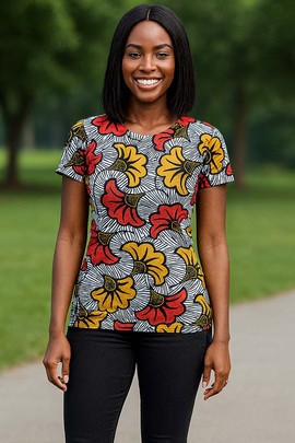 Ankara Wax Print Women T-Shirt – Bold African-Inspired Style