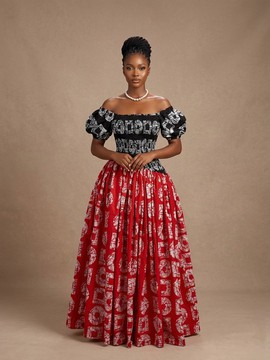 Chic Off-The-Shoulder Batik Print Ball Gown