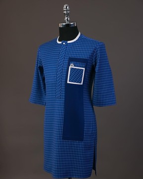 A Neon Blue, Graph check, rabat avant avec boutons Swarovski et poche superposée Kaftan