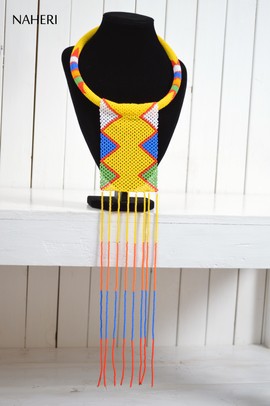 African Maasai Beaded Necklace | Zulu Beaded Fringe Necklace | Tiered &amp; Tribal