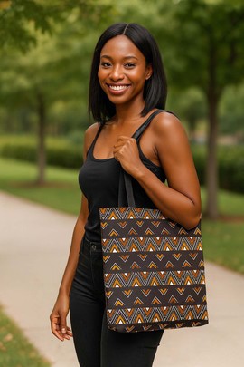 Mudcloth Tribal Tote Bag | Afrocentric Heart Pattern | Large Capacity