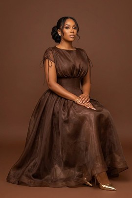 Brown short sleeve midi dress classy everyday gown
