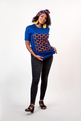 2-pics. Jasmine t-shirt with pre-tied headband (Blue)| Ankara Top| Ankara T-Shirt| Gifts For Her