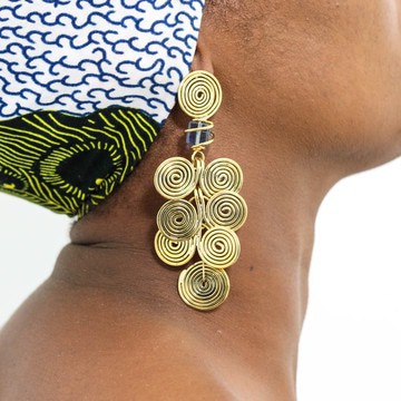 Handmade African Brass Spiral Earrings for Women – Bold Geometric Statement Dangle Earrings