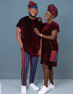 Premium Velvet &amp; Kente Stripe Couple's Matching Outfit Set - His &amp; Hers4
