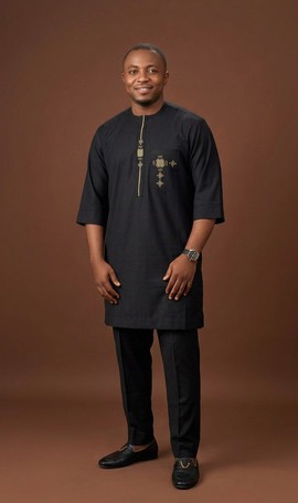Black Dashiki with Gold Embroidered Cross &amp; Chain Detail
