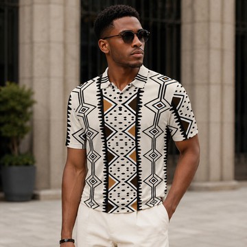 Geometric Mudcloth Print Men's Heavyweight Polyester Polo Shirt | Afrocentric Menswear | Bynelo