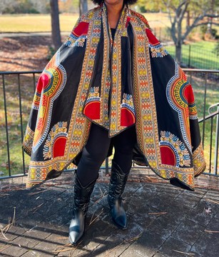 Black African Print Ankara Multicolor Dashiki Oversized Cape Cardigan
