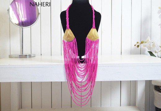 Collier de perles maasaï africaines | Bijoux tribaux africains | Pièce de cou rose | Cadeau pour elle