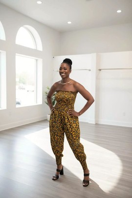 Ankara African Print Smocked Jumpsuit, Strapless Harem Style Romper, Vibrant Heritage Fashion
