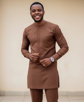 Brown men's suit, chocolate Senator suit, earth tone African wear, simple tunic set