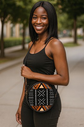 African Bag Round Sling Tribal Mud Cloth Print