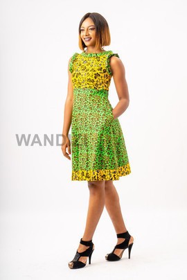Beautiful Colourful Fit and Flare African Print Ankara Dress with Pleatings