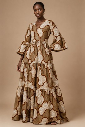 Tiered Maxi Dress – Brown &amp; Ivory African Print
