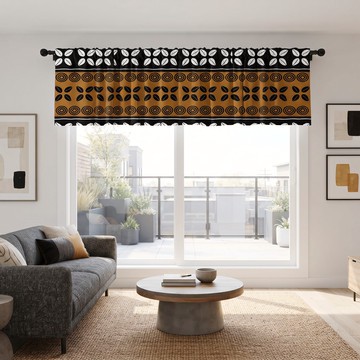 African Pattern Cowrie Shell Print Curtain Valance | African Window Accent | Bynelo